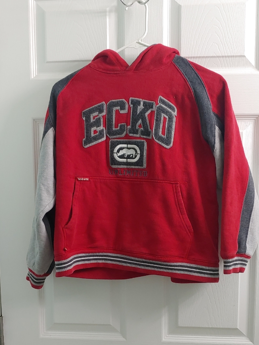 Vintage Y2K Ecko Unltd Hoodie Red and Gray Sweatshirt Youth Size S